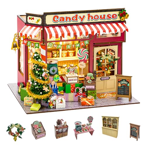 Miniaturhaus-Set zum Selbermachen mit Weihnachtsmotiven – Süßigkeitenhaus & Kaminhaus | Handgefertigtes kreatives Innendekor 3D-Puzzle für Erwachsene (Candy House A) von KingStora