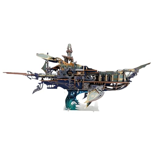 Vintage Steampunk DIY Mechanisches 3D Puzzle - Walarche des Universums Modellbausatz mit beweglichen Flügeln - Propeller & Wal-Sound, Fantasy Atlantis Raumschiff (STAR ABYSS BLUE) von KingStora