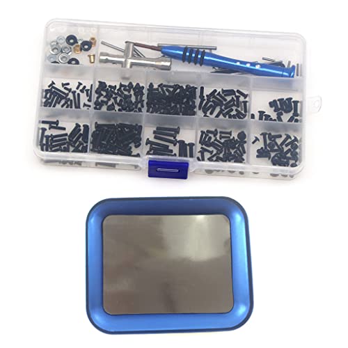 KingVal Ersatzschrauben Bolzen und Muttern Set Sechskantschlüssel Schwinge Stiftschrauben Kit mit Schraubenablage (blau) RC Reparaturwerkzeug Kompatibel mit WLtoys 144001 1/14 RC Car von KingVal