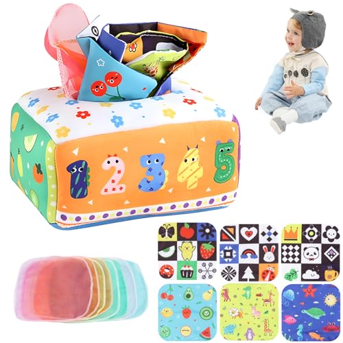 KingYH Tissue Baby Spielzeug Box Montessori Sensorik Nummer Interaktive Sensorische Spielzeug Box Toy mit Crinkle Tuch und Farbiges Tuch für 3-12 Monate Mädchen Junge Baby KingYH Tissue Baby Spielzeug Box Montessori Sensorik Nummer Interaktive Sensorische Spielzeug Box Toy mit Crinkle Tuch und Farbiges Tuch für 3-12 Monate Mädchen Junge Baby von KingYH