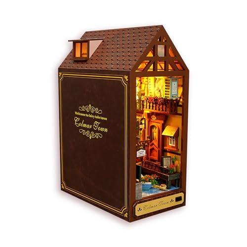 DIY Book Nook Kit Mit LED Lampe, 3D Holz Puzzle Miniatur Haus Modellbausatz, Bücherregal Deko, Haus Modell, Geschenk Zum Geburtstag, A von Kingbar