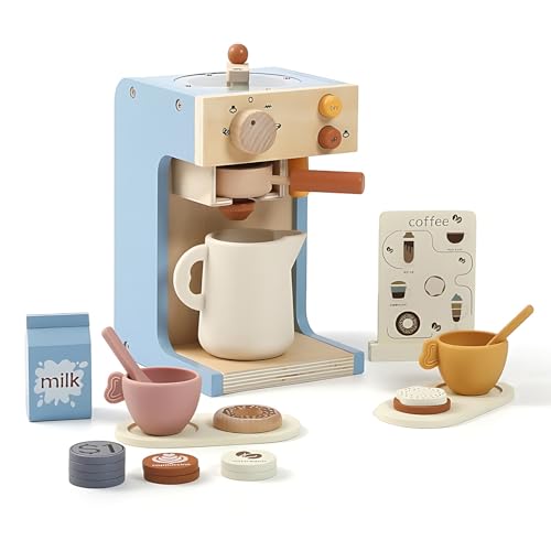 Kaffeemaschine Kinder Holz Mit Mühle, 22-Teilig, Spielküche Zubehör Kaffeeservice Spielset Mit Sound, Rollenspiel Mit Zubehör, Pädagogisches Holzspielzeug Kaffeemaschine Kinder Holz Mit Mühle, 22-Teilig, Spielküche Zubehör Kaffeeservice Spielset Mit Sound, Rollenspiel Mit Zubehör, Pädagogisches Holzspielzeug von Kingbar