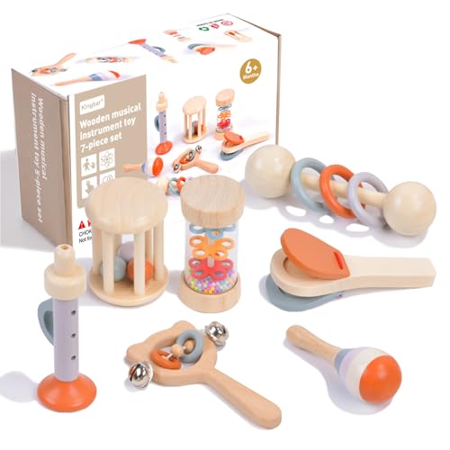 Kingbar 7-Teiliges Baby Musikinstrumente Set, Montessori Percussion-Instrumente, Regenmacher, Maracas, Trompete, Kastagnetten, Käfigrasseln, Musikspielzeug, 7 PCS Kingbar 7-Teiliges Baby Musikinstrumente Set, Montessori Percussion-Instrumente, Regenmacher, Maracas, Trompete, Kastagnetten, Käfigrasseln, Musikspielzeug, 7 PCS von Kingbar