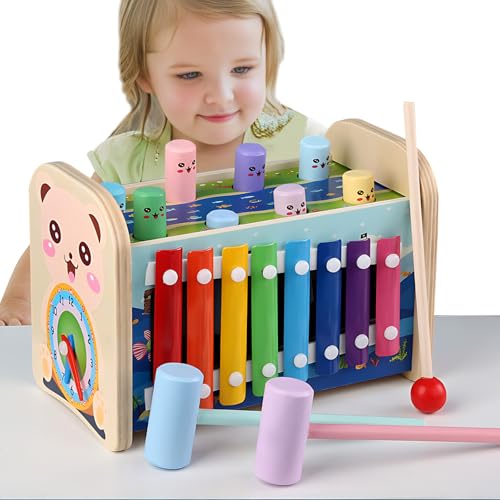 Kingbar Montessori Spielzeug, 4-in-1 Hammerspiel, Xylophon, Zahnräder Und Uhr, Holzspielzeug Klopfspiel, Motorikwürfel Lernspielzeug, Geschenk Für Mädchen Junge, 4 in 1 Kingbar Montessori Spielzeug, 4-in-1 Hammerspiel, Xylophon, Zahnräder Und Uhr, Holzspielzeug Klopfspiel, Motorikwürfel Lernspielzeug, Geschenk Für Mädchen Junge, 4 in 1 von Kingbar
