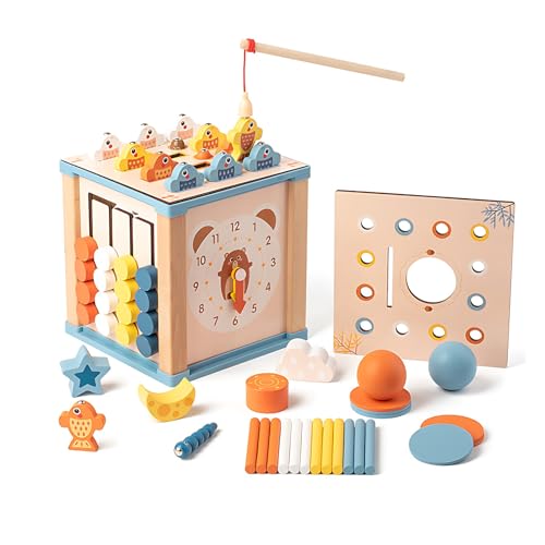 Kingbar Montessori-Spielzeug, 9 In 1 MotorikwüRfel Motorikspielzeug Mit Angeln, Ballspiel, Aktivitätswürfel Ab 1 2 3 4 Jahr, Activity Center, Lernspielzeug von Kingbar