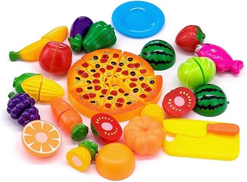 Kitchen Toy Food, 24Pcs Plastic Fruit Vegetable Kitchen Cutting Toy Set Kids Toys von Kingdommax