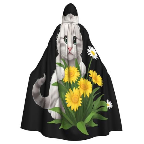 Halloween-Kapuzenumhang mit Kätzchen mit Gänseblümchen für Damen und Herren: leichter Polyester-Umhang mit Kapuze, perfekt für Cosplay, Halloween und Kostümpartys Halloween-Kapuzenumhang mit Kätzchen mit Gänseblümchen für Damen und Herren: leichter Polyester-Umhang mit Kapuze, perfekt für Cosplay, Halloween und Kostümpartys von Kingww