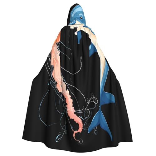 Kingww Halloween-Kapuzenumhang mit Delfin und Quallen für Männer und Frauen: leichter Polyester-Umhang mit Kapuze, perfekt für Cosplay, Halloween und Kostümpartys von Kingww