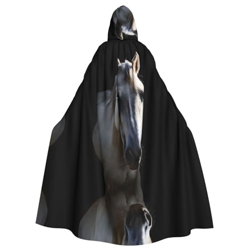 Kingww Halloween-Kapuzenumhang mit weißem Pferd für Männer und Frauen: leichter Polyester-Umhang mit Kapuze – perfekt für Cosplay, Halloween und Kostümpartys von Kingww