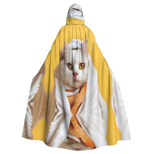 Kingww Handtuch und weiße Katze Halloween Kapuzenumhang für Männer und Frauen: leichter Polyester-Umhang mit Kapuze – perfekt für Cosplay, Halloween & Kostümpartys von Kingww