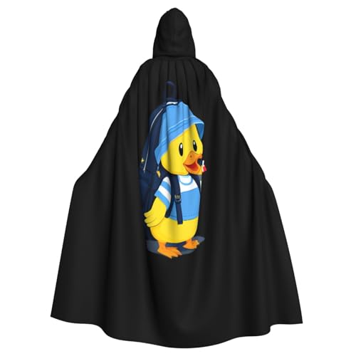 Kingww Kleine gelbe Ente mit Schultasche, Halloween-Kapuzenumhang für Männer und Frauen: leichter Polyester-Umhang mit Kapuze, perfekt für Cosplay, Halloween und Kostümpartys von Kingww