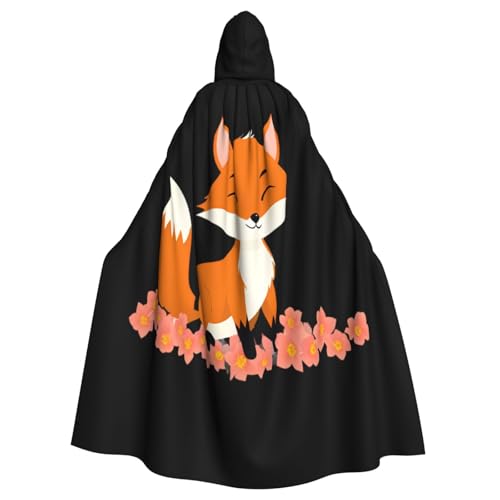 Kingww Kleiner Fuchs in den Blütenblättern, Halloween-Kapuzenumhang für Damen und Herren: leichter Polyester-Umhang mit Kapuze, perfekt für Cosplay, Halloween und Kostümpartys von Kingww