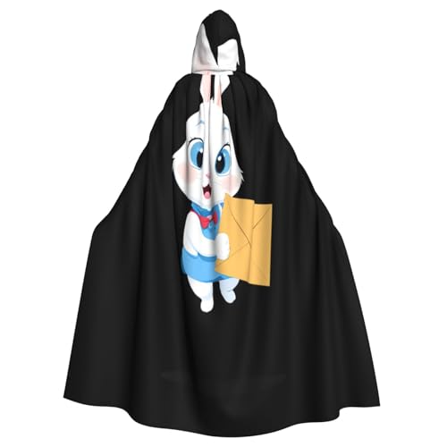 Kingww Kleiner weißer Hasen-Umhang mit Kapuze für Damen und Herren, leichter Polyester-Umhang mit Kapuze, perfekt für Cosplay, Halloween und Kostümpartys von Kingww