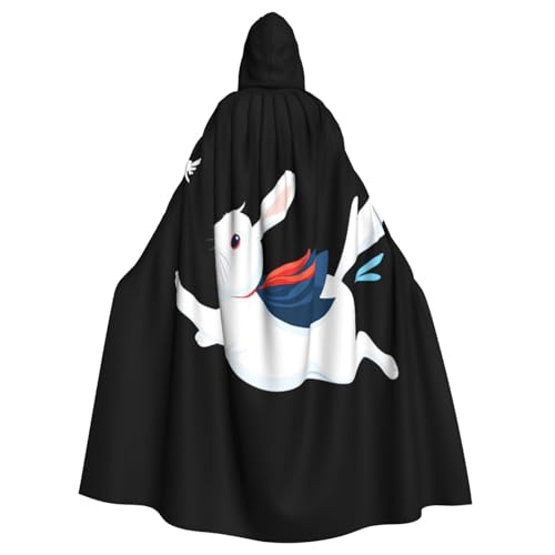 Kingww Kleiner weißer Hasen-Umhang mit Kapuze für Damen und Herren, leichter Polyester-Umhang mit Kapuze, perfekt für Cosplay, Halloween und Kostümpartys von Kingww