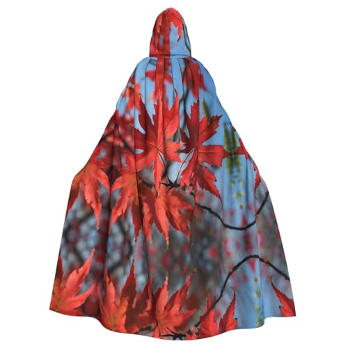 Kingww Leuchtend roter Ahornblätter-Halloween-Kapuzenumhang für Männer und Frauen: leichter Polyester-Umhang mit Kapuze – perfekt für Cosplay, Halloween und Kostümpartys von Kingww