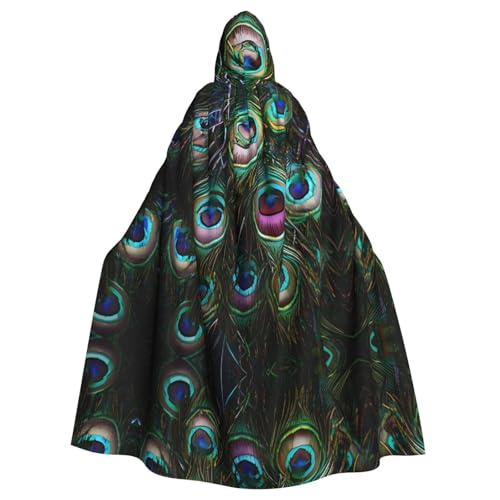 Kingww Pfauenfeder-Halloween-Kapuzenumhang für Männer und Frauen: leichter Polyester-Umhang mit Kapuze – perfekt für Cosplay, Halloween und Kostümpartys von Kingww