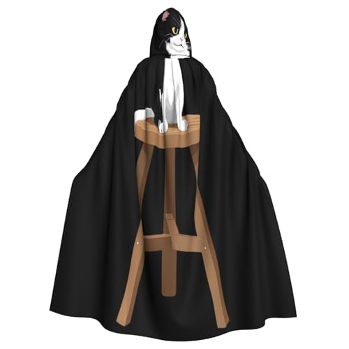 Kingww Schwarz-weiße Katze auf einem kleinen Hocker, Halloween-Kapuzenumhang für Männer und Frauen: leichter Polyester-Umhang mit Kapuze, perfekt für Cosplay, Halloween und Kostümpartys Kingww Schwarz-weiße Katze auf einem kleinen Hocker, Halloween-Kapuzenumhang für Männer und Frauen: leichter Polyester-Umhang mit Kapuze, perfekt für Cosplay, Halloween und Kostümpartys von Kingww
