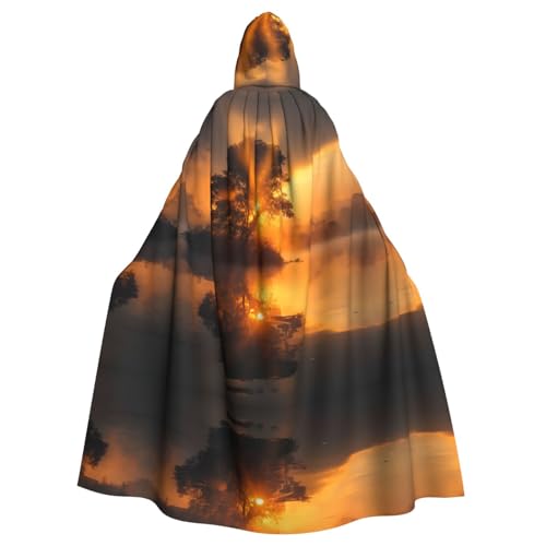 Kingww Sonnenaufgang über Wasser Halloween Kapuzenumhang für Männer und Frauen: leichter Polyester-Umhang mit Kapuze – perfekt für Cosplay, Halloween & Kostümpartys von Kingww