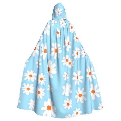 Kingww Weißer Gänseblümchen-Umhang mit Kapuze für Damen und Herren: leichter Polyester-Umhang mit Kapuze, perfekt für Cosplay, Halloween und Kostümpartys von Kingww