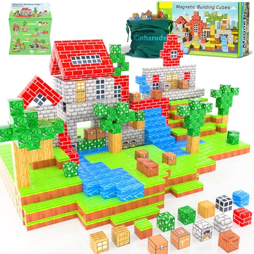 Magnetische Bausteine – Magnet-Bausteinspielzeug, Montessori-Bauspielzeug für Jungen und Mädchen, Magnetfliesen-Würfel, STEM-Sinnes-Spielzeug, Geburtstagsgeschenk für Kinder ab 3+ (Stadtarchitektur) von Kinhzrude