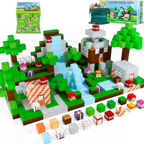 Magnetische Bausteine – Magnet-Bausteinspielzeug, Montessori-Bauspielzeug für Jungen und Mädchen, Magnetfliesen-Würfel, STEM-Sinnes-Spielzeug, Geburtstagsgeschenk für Kinder ab 3 Jahren (Garten) von Kinhzrude