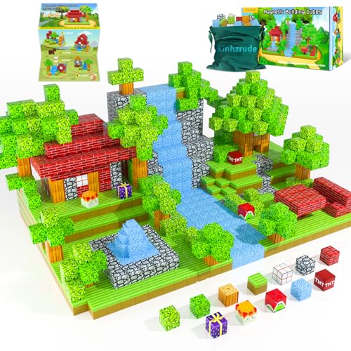 Magnetische Bausteine – Magnet-Bausteinspielzeug, Montessori-Bauspielzeug für Jungen und Mädchen, Magnetfliesen-Würfel, STEM-Sinnes-Spielzeug, Geburtstagsgeschenk für Kinder ab 3 Jahren (Superwald) von Kinhzrude