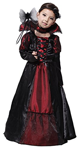 Kiniris Vampir Mädchen Kostüm Halloween Kinder Mädchen Kostüm Comtesse Gothic Dame Halloween Cosplay Kostüm Theater Party Karneval (10-12 Jahre, rot/schwarz) von Kiniris