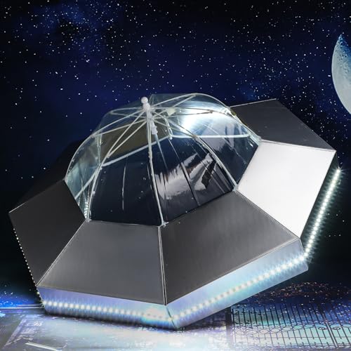 Kinlop Halloween UFO Thema Alien Dekoration Regenschirm mit LED-Lichtern Fliegende Untertasse Kostüm Karton UFO Raumschiff Set für Halloween Alien Dekoration Outdoor Kinlop Halloween UFO Thema Alien Dekoration Regenschirm mit LED-Lichtern Fliegende Untertasse Kostüm Karton UFO Raumschiff Set für Halloween Alien Dekoration Outdoor von Kinlop