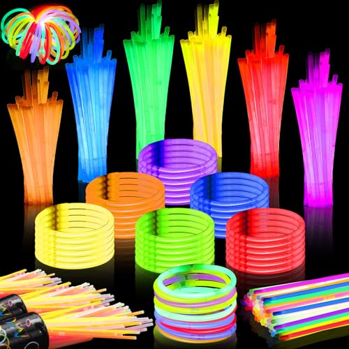 Kinmsito Knicklichter Party Set, 200 Stück, 6 Farben Leuchtstäbe Mit Verbinder, Neon Glow Sticks für Party Dekoration Hochzeiten von Kinmsito