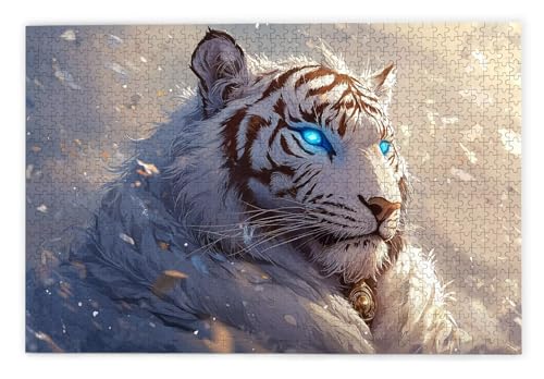 Puzzle 1000 Teile, Weißer Tiger Puzzle 1000 Teile Erwachsene, Holzpuzzle Erwachsene, EIN Herausforderndes Rätsel, Puzzlespiele für Die Ganze Familie, Holzpuzzle für Deko Wohnzimmer, Geschenke, G-30 von Kinntn