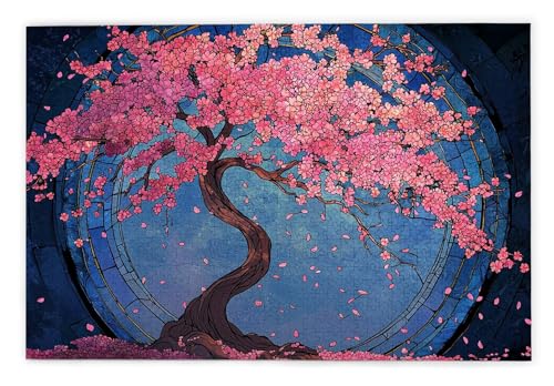 Puzzle 1000 Teile Erwachsene, Kirschblüten Puzzle 1000 Teile mit Geschenkbox, Holzpuzzle Erwachsene mit Naturholz, Geschenke für Frauen, Geschenke für Männer, Groß Holzpuzzle für Deko Wohnzimmer, B-75 von Kinntn
