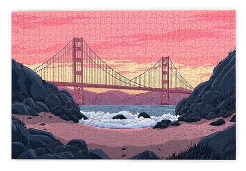 Puzzle 1500 Teile, Golden Gate Bridge Puzzle 1500 Teile Erwachsene, Holzpuzzle Erwachsene, EIN Herausforderndes Rätsel, Puzzlespiele für Die Ganze Familie, Holzpuzzle für Zimmer Deko, Geschenke, W-48 von Kinntn