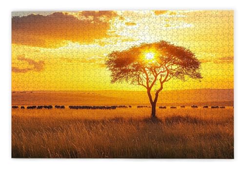 Puzzle 1500 Teile Erwachsene, Afrika Puzzle 1500 Teile mit Geschenkbox, Holzpuzzle Erwachsene mit Naturholz, Geschenke für Frauen, Geschenke für Männer, Groß Holzpuzzle für Wanddeko Wohnzimmer, A-45 von Kinntn