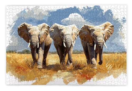 Puzzle 1500 Teile Erwachsene, Elefant Puzzle 1500 Teile mit Geschenkbox, Holzpuzzle Erwachsene mit Naturholz, Geschenke für Frauen, Geschenke für Männer, Groß Holzpuzzle für Wanddeko Wohnzimmer, W-75 von Kinntn