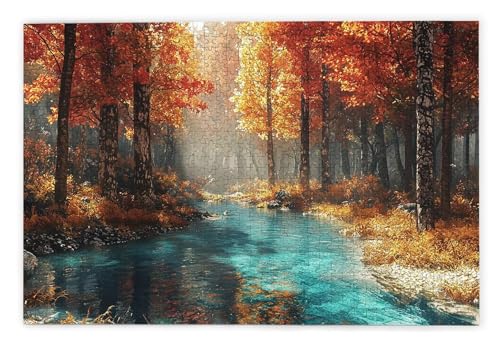 Puzzle 1500 Teile Erwachsene, Herbst Puzzle 1500 Teile mit Geschenkbox, Holzpuzzle Erwachsene mit Naturholz, Geschenke für Frauen, Geschenke für Männer, Groß Holzpuzzle für Wanddeko Wohnzimmer, R-49 von Kinntn