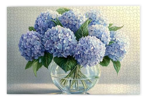 Puzzle 1500 Teile Erwachsene, Hortensie Puzzle 1500 Teile mit Geschenkbox, Holzpuzzle Erwachsene mit Naturholz, Geschenke für Frauen, Geschenke für Männer, Groß Holzpuzzle für Deko Wohnzimmer, P-87 von Kinntn