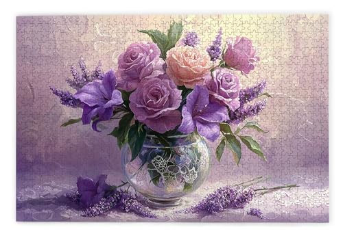 Puzzle 1500 Teile Erwachsene, Rose Puzzle 1500 Teile mit Geschenkbox, Holzpuzzle Erwachsene mit Naturholz, Geschenke für Frauen, Geschenke für Männer, Groß Holzpuzzle für Wanddeko Wohnzimmer, P-11 von Kinntn