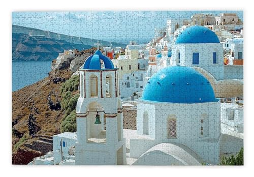Puzzle 1500 Teile Erwachsene, Santorin Puzzle 1500 Teile mit Geschenkbox, Holzpuzzle Erwachsene mit Naturholz, Geschenke für Frauen, Geschenke für Männer, Groß Holzpuzzle für Wanddeko Wohnzimmer, V-91 von Kinntn