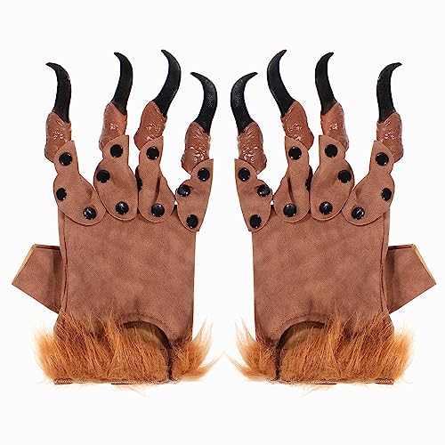 Kinsinder Halloween Kostüm Handschuhe, Werwolf Handschuhe, Halloween Pfoten Handschuhe, Cosplay Party Requisiten, Schrecklicher Wolfshandschuhe (Kaffee) von Kinsinder