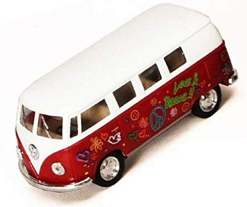 1962 Volkswagen Classic Bus mit Aufklebern, Maßstab 1:32, Druckguss-Modellauto, Rot von Kinsmart