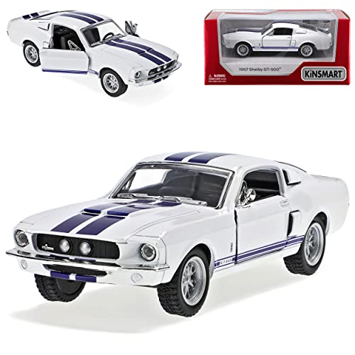 Kinsmart Ford Mustang Shelby GT-500 1967 I 2. Generation Coupe Weiss mit blauen Streifen ca 1/43 1/36-1/46 Modell Auto mit individiuellem Wunschkennzeichen von Kinsmart