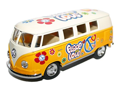Kinsmart VW Volkswagen Reisemobil Peace Love Hippie Flower Power Scale Modell Offizielles Lizenzprodukt von Kinsmart