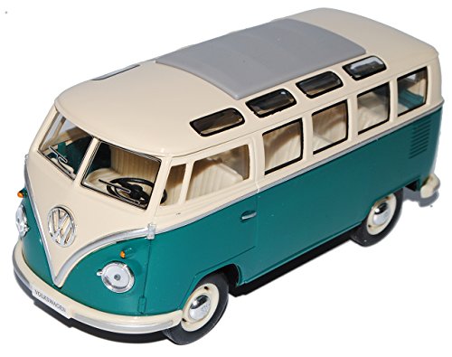 Kinsmart Volkwagen T1 Grün Weiss Samba Bully Bus 1950-1967 1/24 Modellcarsonline Modell Auto mit individiuellem Wunschkennzeichen von Kinsmart