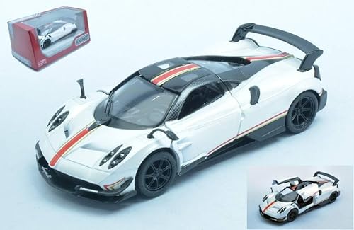 MODELLINO IN Scala COMPATIBILE Con Pagani Huayra BC with Printing & Wing White cm 12 Box KINSMART KT5400WFW von Kinsmart