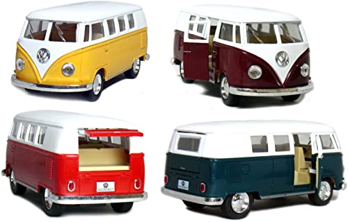 Set of 4: 5 Classic 1962 Volkswagen Van 1:32 Scale (Green/Maroon/Red/Yellow) by Kinsmart von Kinsmart