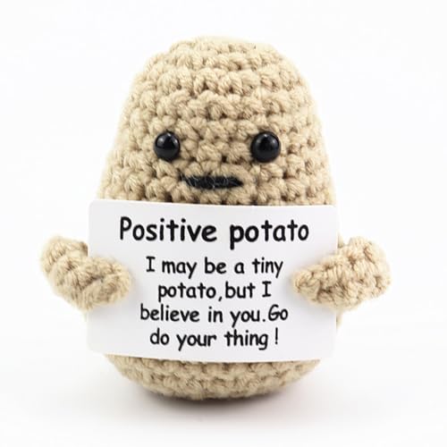 Kinteshun Gestrickte Emotionale Unterstützung Plüsch Positive Puppe Spielzeug mit Motivationskarte Schreibtisch oder Auto Zubehör für Freunde Geburtstag Party Dekorationen (Positive Kartoffel) von Kinteshun