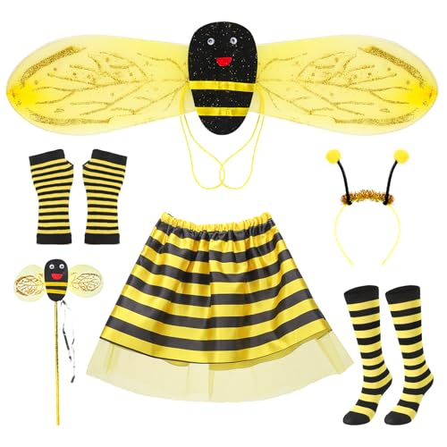 Kinwers Bienenkostüm Kinder,6 Stück Kostüm Biene Kinder Bienen Kostüm Zubehör mit Haarreif, Flügel, Rock, Zauberstab,Socken, Handschuhe,Faschingskostüme Kind Prinzessin Tutu Karneval Fasching Kinwers Bienenkostüm Kinder,6 Stück Kostüm Biene Kinder Bienen Kostüm Zubehör mit Haarreif, Flügel, Rock, Zauberstab,Socken, Handschuhe,Faschingskostüme Kind Prinzessin Tutu Karneval Fasching von Kinwers