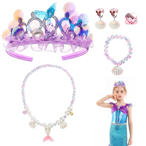 Kinwers Meerjungfrau Haarreif,5 Set Meerjungfrau Kostüm Mädchen Kinder,Inklusive Krone Ohrclips Halskette Armband Ringe,Kinderschmuck Mädchen 3/4 Jahre Kinwers Meerjungfrau Haarreif,5 Set Meerjungfrau Kostüm Mädchen Kinder,Inklusive Krone Ohrclips Halskette Armband Ringe,Kinderschmuck Mädchen 3/4 Jahre von Kinwers
