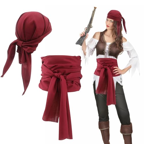 Kinwers Piraten Kopftuch Piraten Gürtel,Piratenkostüm Herren Piraten Aaccessoires Damen Piraten,Rotes Tuch Piraten Zubehör Damen,für Frauen Männer Vintage Kostüme Kinwers Piraten Kopftuch Piraten Gürtel,Piratenkostüm Herren Piraten Aaccessoires Damen Piraten,Rotes Tuch Piraten Zubehör Damen,für Frauen Männer Vintage Kostüme von Kinwers