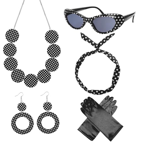 Kinwers Rrockabilly Accessoires Ddamen,5 Stück Punkt 50er jahre Accessoires Damen Rock n Roll Kostüm, für Karneval Accessoires Grease Kostüm Damen（Schwarz） von Kinwers